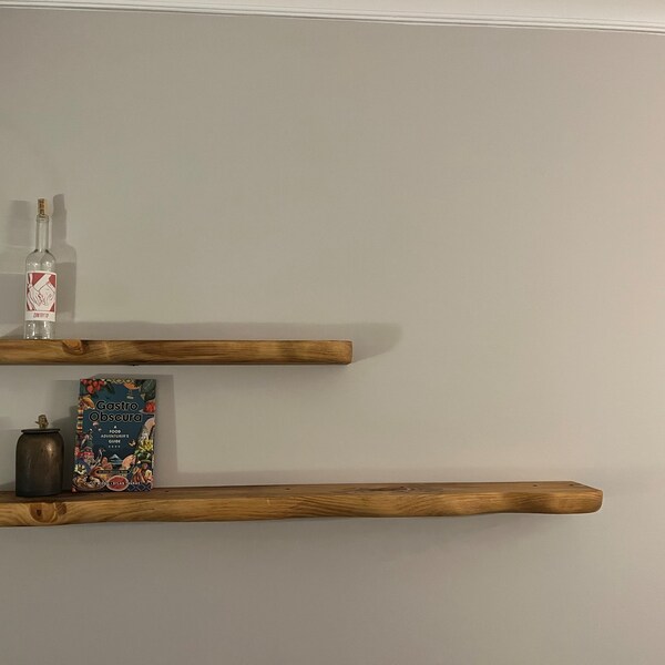 Hand Carved Rounded Edge Solid Wood Shelf With Iron Brackets: Custom ...