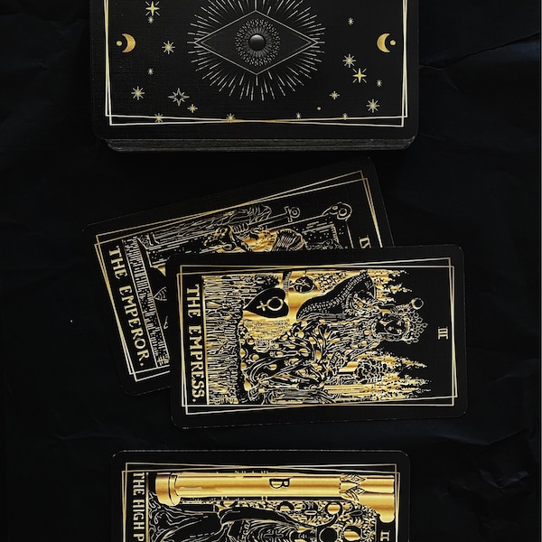 Black and Gold Tarot Deck, Rider Waite Style Tarot Cards With Gold Foil ...