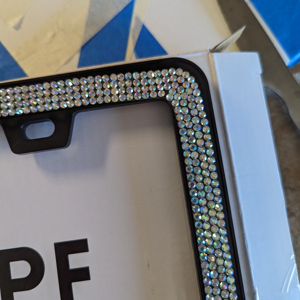 JR2 Crystal License Plate Frames - 2 Pack With Leopard Design & Free Crystal Caps | Weather Resistant Bling Frames