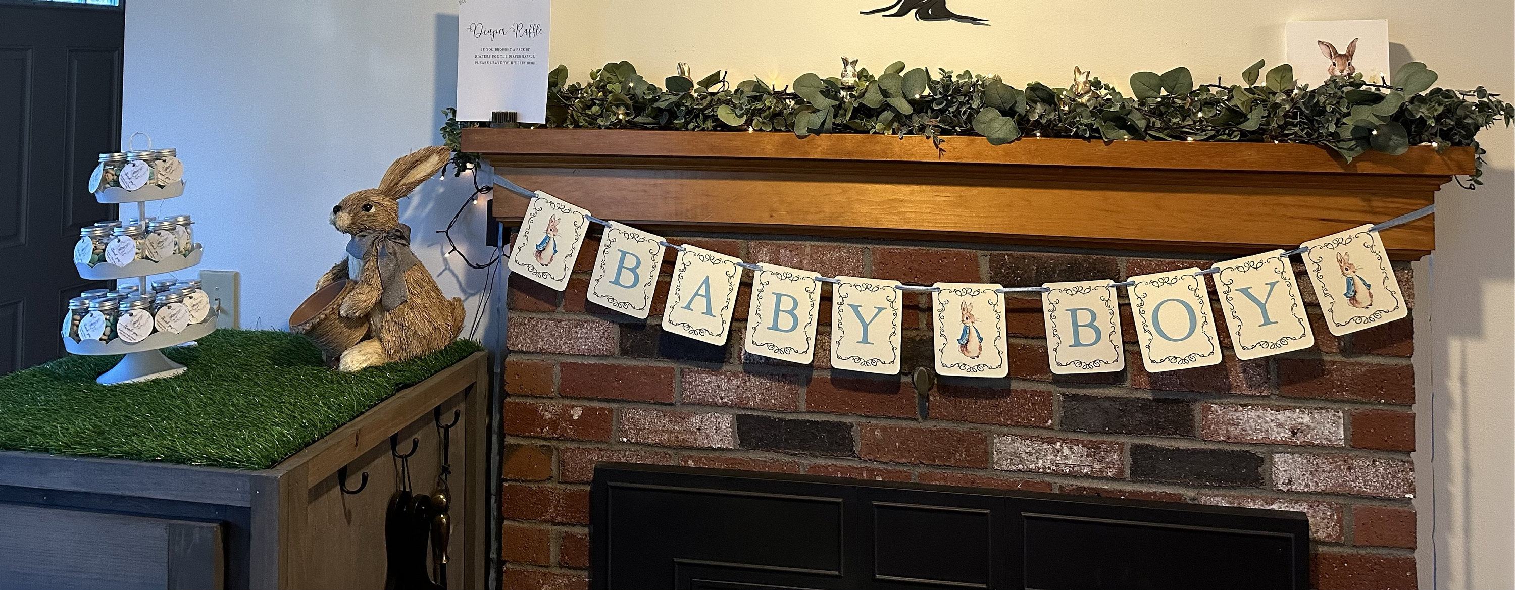 BANNER KIT, Peter Rabbit, Blue Coat, Baby Boy, Blue Font, Blue Ribbon, Baby Shower, Cream or White Cardstock, Cards 4.25 x 5.5 inches