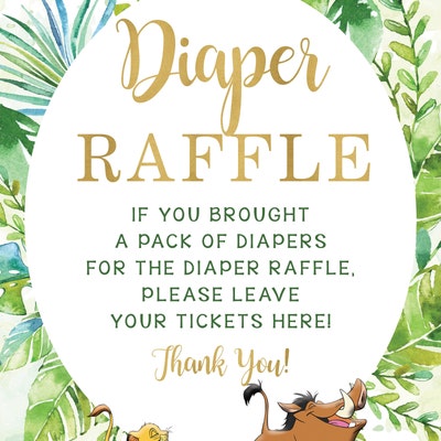 Lion King Baby Shower Diaper Raffle Sign and Card, Lion Baby Shower ...