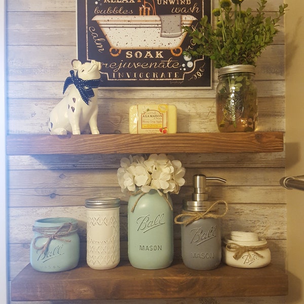 Mason Jar Bathroom Set, Farmhouse Bathroom Set, Custom Bathroom Decor ...
