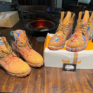 Custom painted Timberland Boots Color Splash Art Style Funky *UNIKAT*