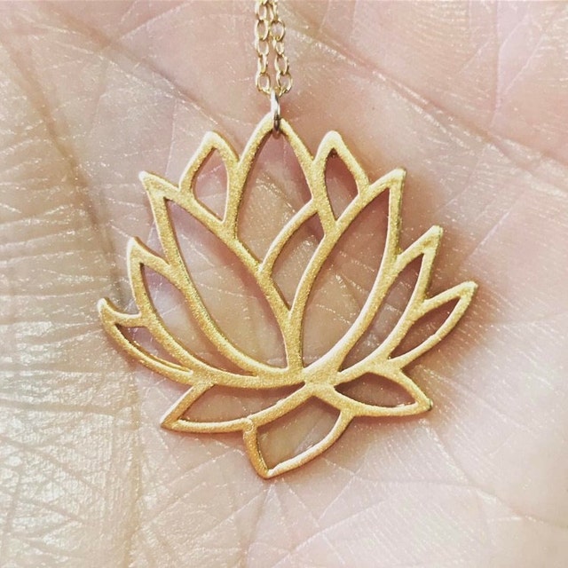Lotus Necklace, Gold Lotus Flower Necklace, Blooming Flower Lotus Necklace, Gold Lotus Flower Necklace, Blooming Flower