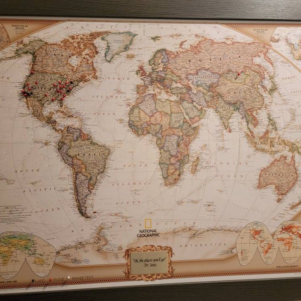 Personalized Executive World Travel Map With Pins and Frame - Push Pin ...