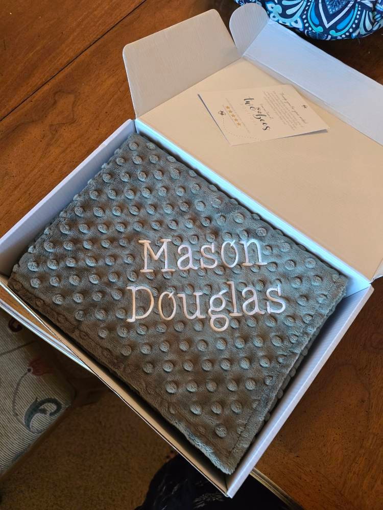 Personalized Blanket for Baby Boy, Green Minky Blanket with Name, Name Baby Shower Gift, Embroidered Minky Blanket for Newborn