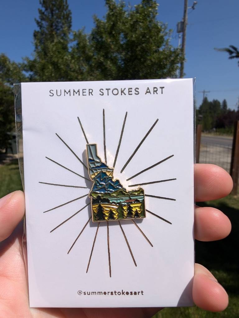 Idaho Enamel Pin | Gold Soft Enamel Pin | Illustrated United State Pin | Butterfly Clasp | 1.25&quot;