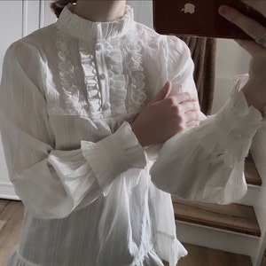 White Cotton Shirtstand Collar Lolita Shirtpuff Sleeve - Etsy