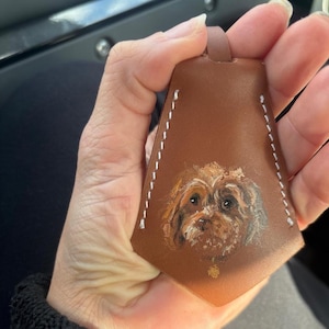 Custom Hand-Painted Pet Portrait Leather Bag Charm, Personalized Keychain, Dog/Cat Memorial, Luggage Tag