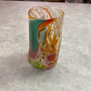 Glass Blown Rainbow Crackle Vase - Etsy
