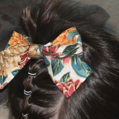 Pear Bear Purple Hand Embroidered Pigtail Hair Bow