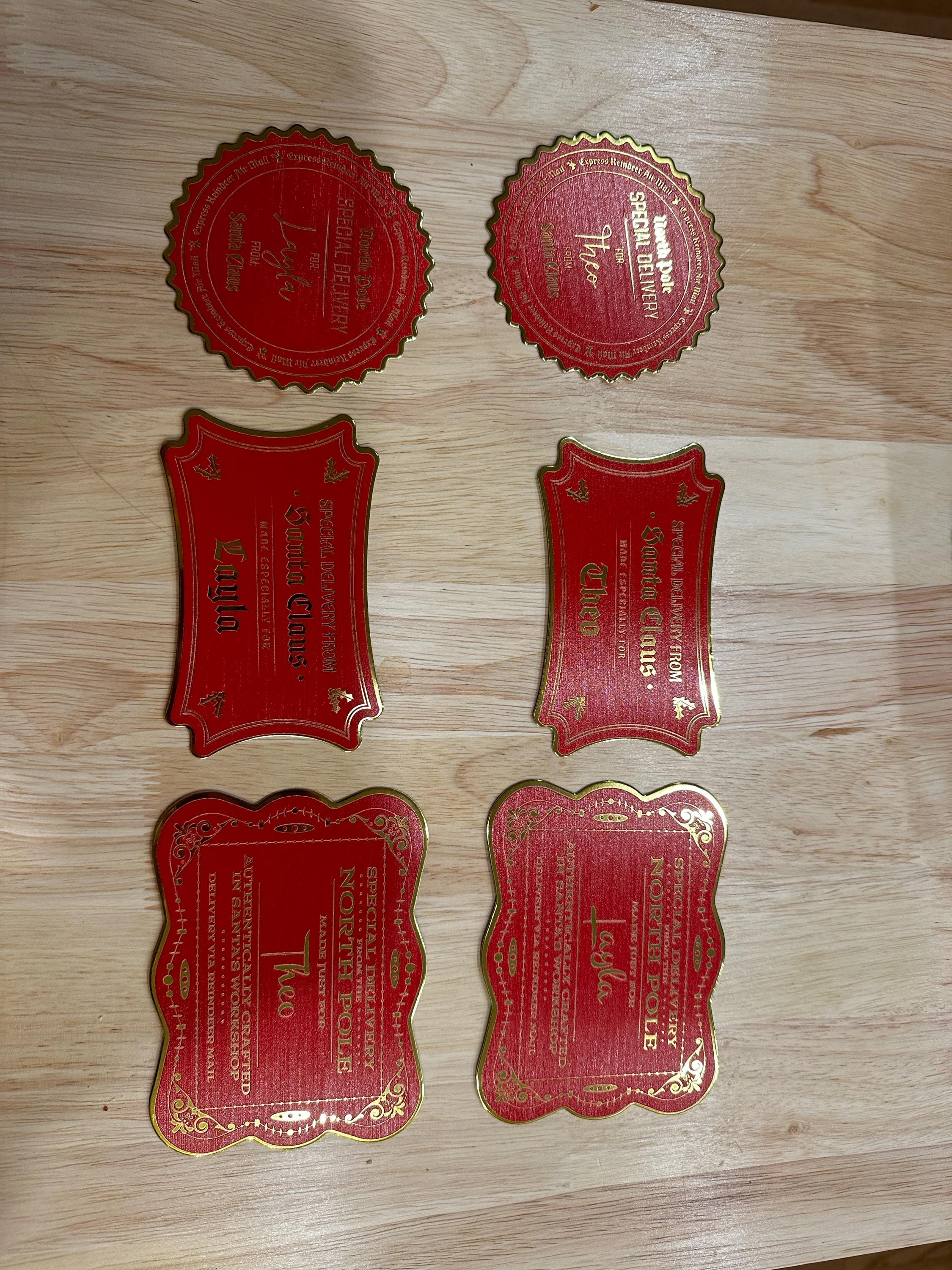 Gold Foil Santa Gift Tags | Set of 6 | Personalized Vintage Gift Tags | Kids Christmas Labels | Christmas Tag Decoration | Christmas Eve