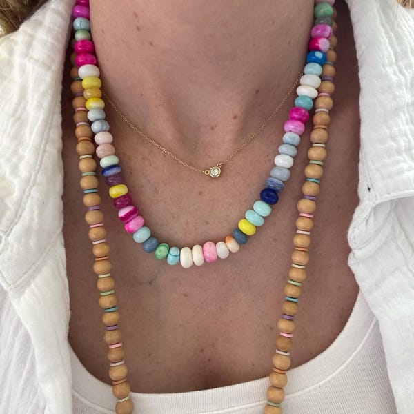 AAA Quality Rainbow Color Necklace Opal Smooth Rondelle Shape Beads, 7 ...
