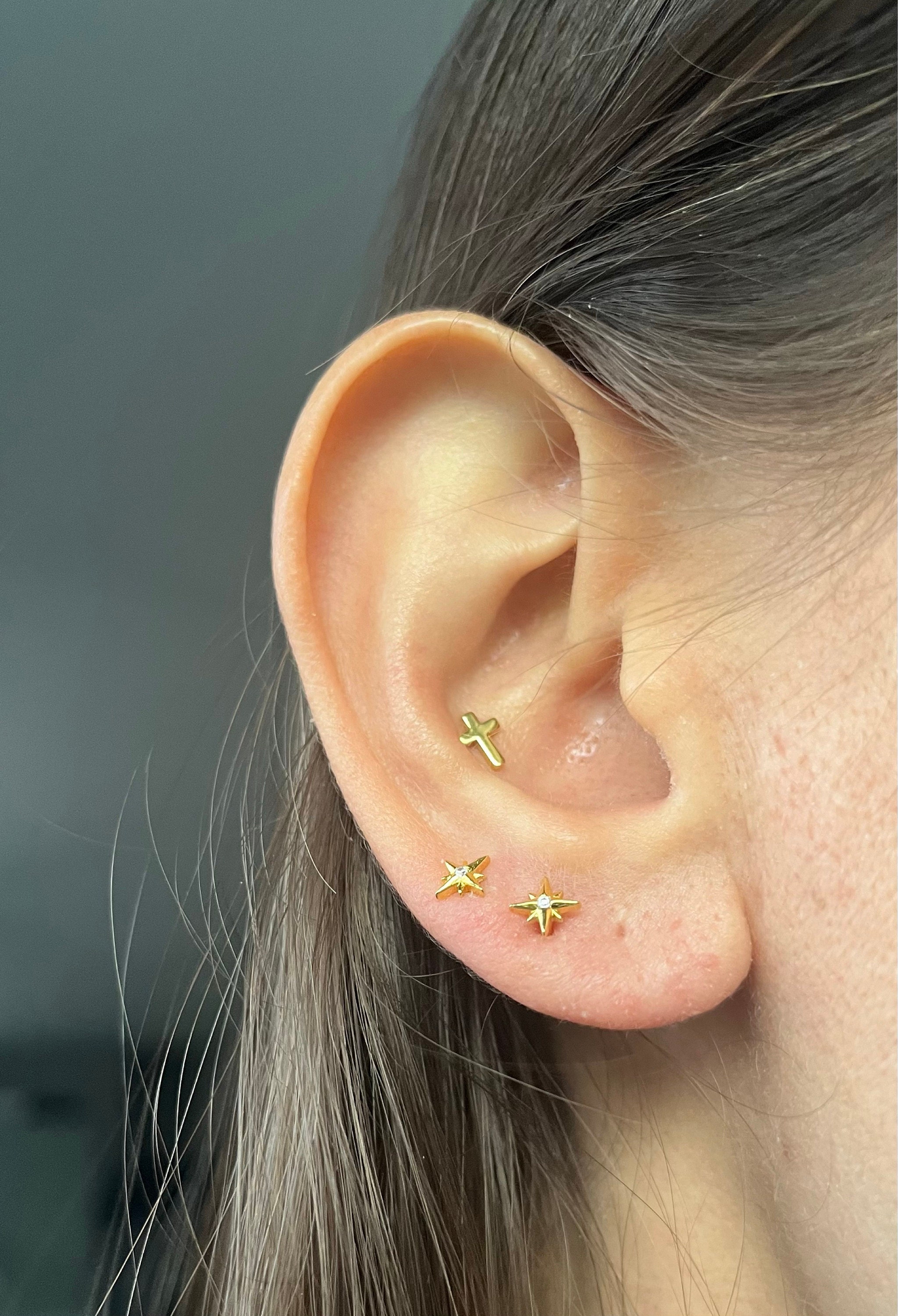 Tiny Cross Stud Earrings in Sterling Silver, Silver, or Gold, Dainty Earrings, Extra Tiny, Stacking Earrings, Cross Earrings