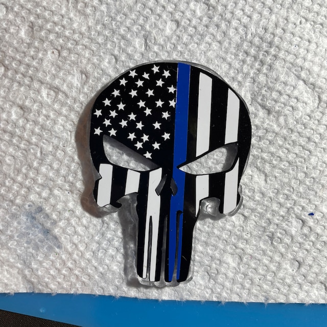 Thin Blue Line Punisher Skull Embroidered Patch – American