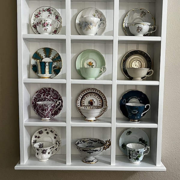 Wood Tea Cup Display Shelf: Collectible Mug Rack, Kitchen Decor - Etsy