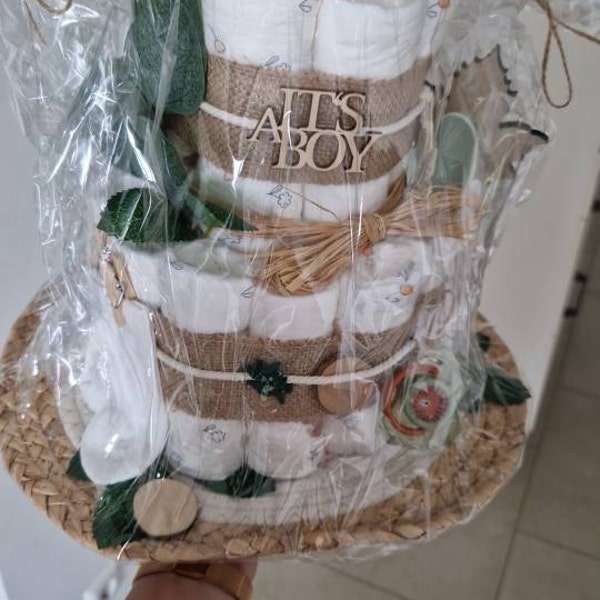 Windeltorte Neutral Mit Fuchs – Baby Geschenkset Für Babyshower & Taufe (25 Windeln, Beige, Handmade)