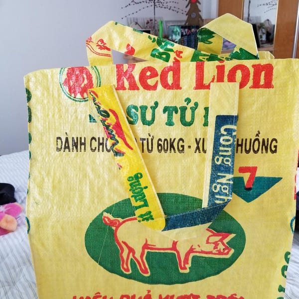 Eco-art Tote Cube, Fish/pig Large Recycled Plastic Rice Bag, Upcycled ...