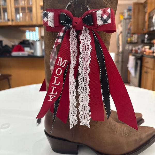Boot Rivbons For Megan Gameday Boot Bows, Embroidered Ribbons, Custom Boot Ribbons, Spirit ...