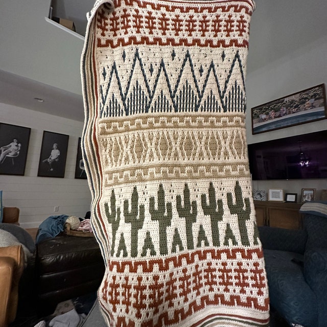 A customer's finished Desert Cactus Mosaic Blanket Crochet Pattern PDF