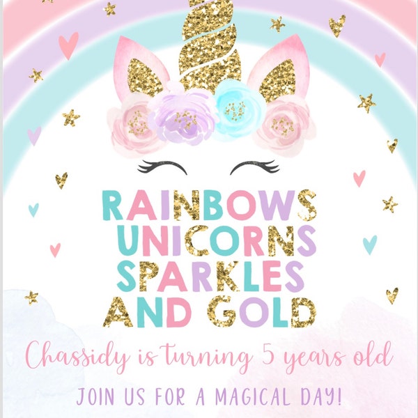 Editable Unicorn Rainbow Birthday Invitation Unicorns Rainbows Sparkles ...