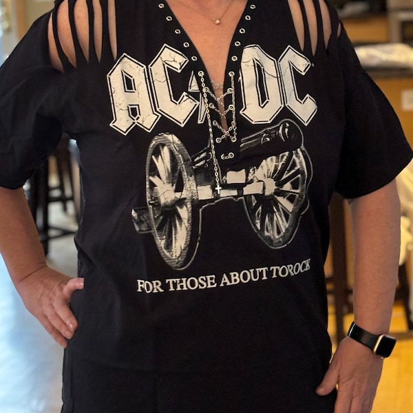AC/DC Lace-up Band Tee: Acid Wash Concert Shirt - Etsy