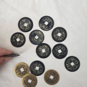 I Ching Coins With Rusty Antique Finish, 9 Brass Chinese Metal