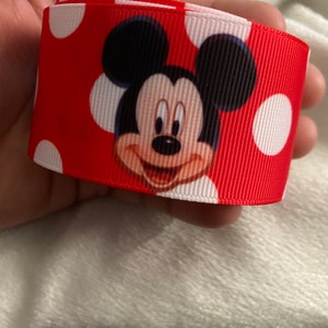 Red Special GROSGRAIN RIBBON 5/8", 7/8", 1.5", 3" Mickey Mouse White Dots Red Printed M1M - NÉBULA - Espacio De Creación Contemporánea | Madrid Cintas Decorativas Navideñas