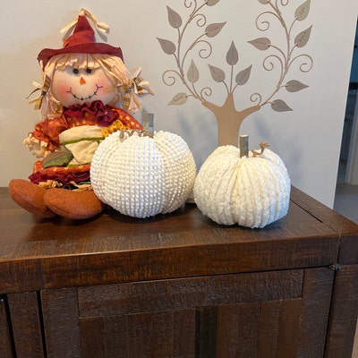 White Chenille Pumpkins Handmade, Rustic Fall Decorations Autumn ...