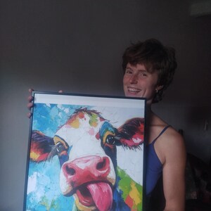 カラフルな牛のキャンバスアート、気まぐれな動物のウォールアート