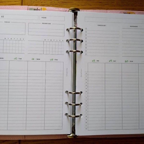 Week at a Glance | A5 Ring Printable Planner Inserts | Weekly Planner ...