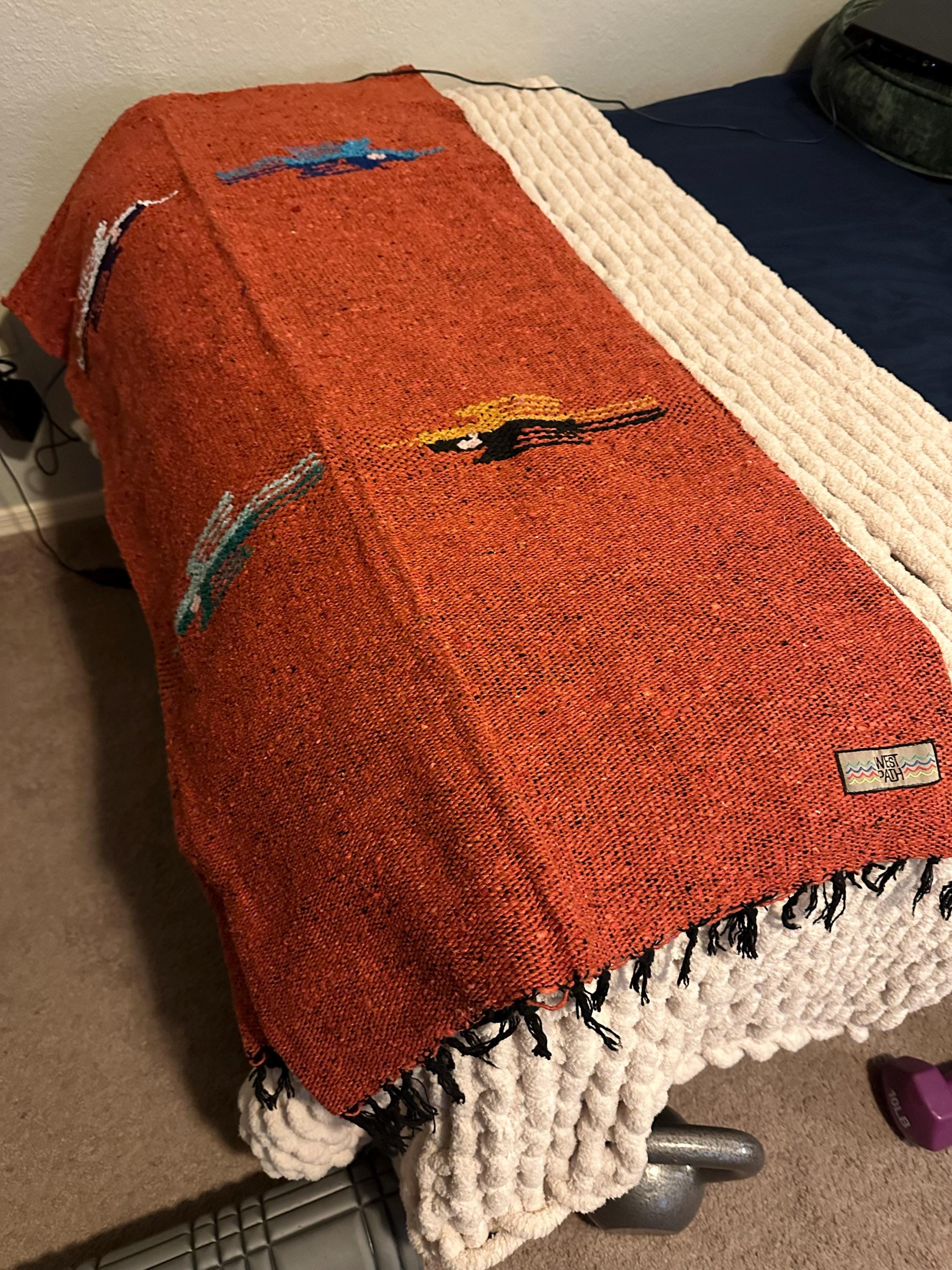 Mexican Baja Thunderbird Blanket Rust Orange | Heavyweight Yoga Blanket | Thick Meditation Blanket | Vintage Throw | Boho Wall Tapestry