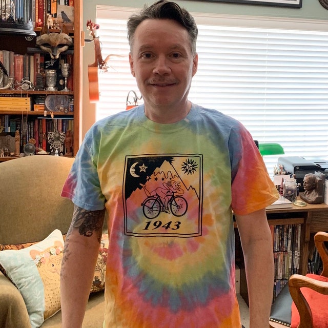 Bicycle Day Tie-dye T-shirt, Vintage Screenprinted Blotter