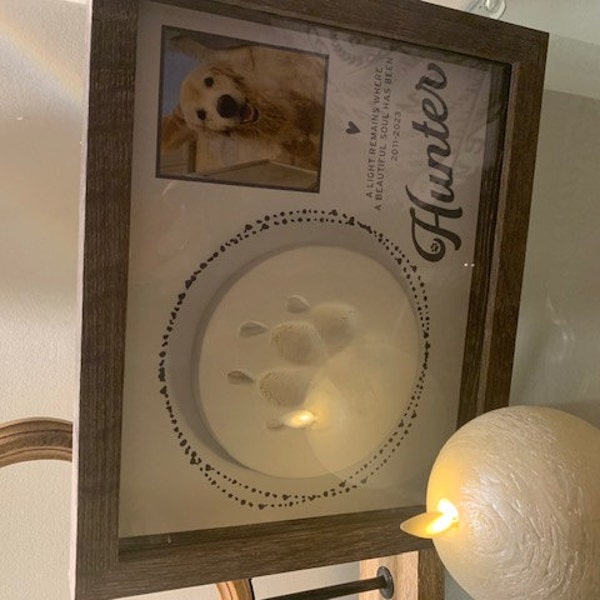 Pet Memorial Shadow Box Frame: Paw Print Holder, Pet Loss Gift With ...
