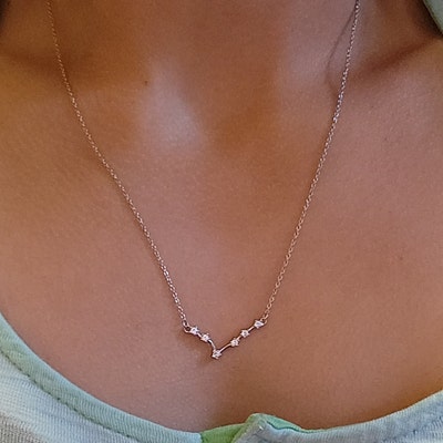 12 Constellation Sterling Silver Choker Necklace - Zodiac Sign Pendant, 40+5 Cm Chain
