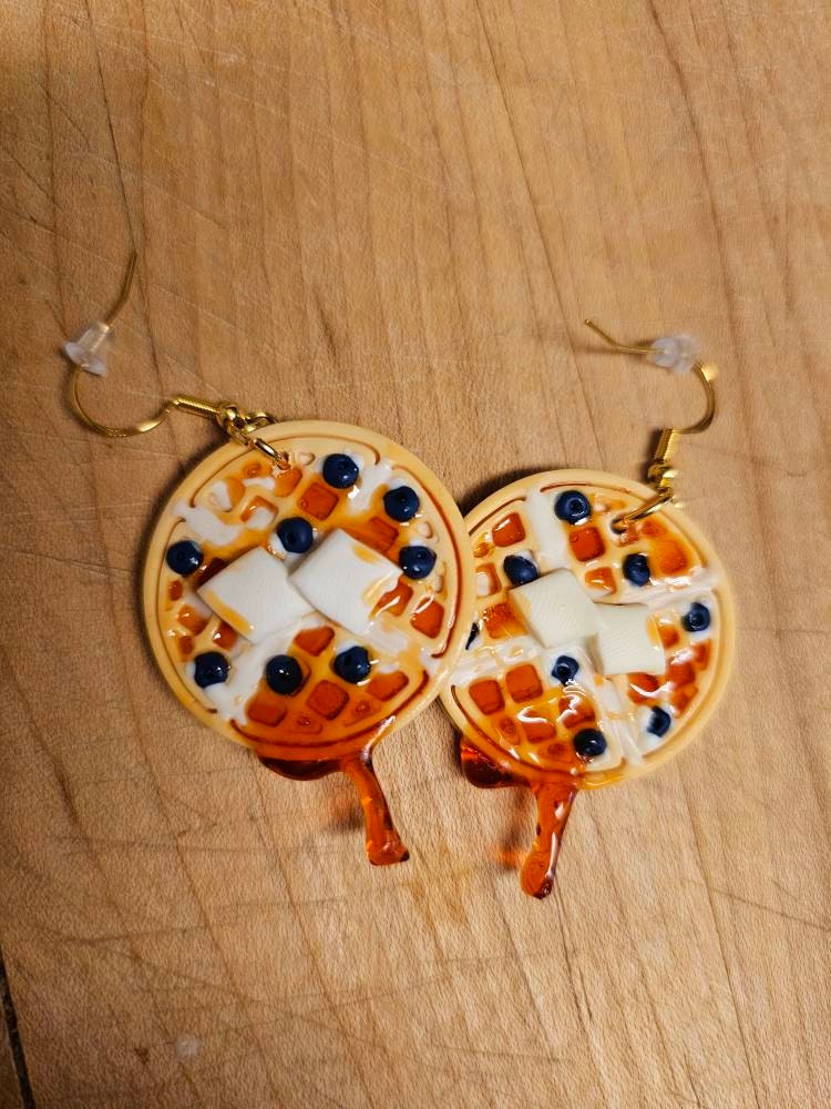 Waffle earrings,  Blueberry waffle earrings, butter waffle earrings