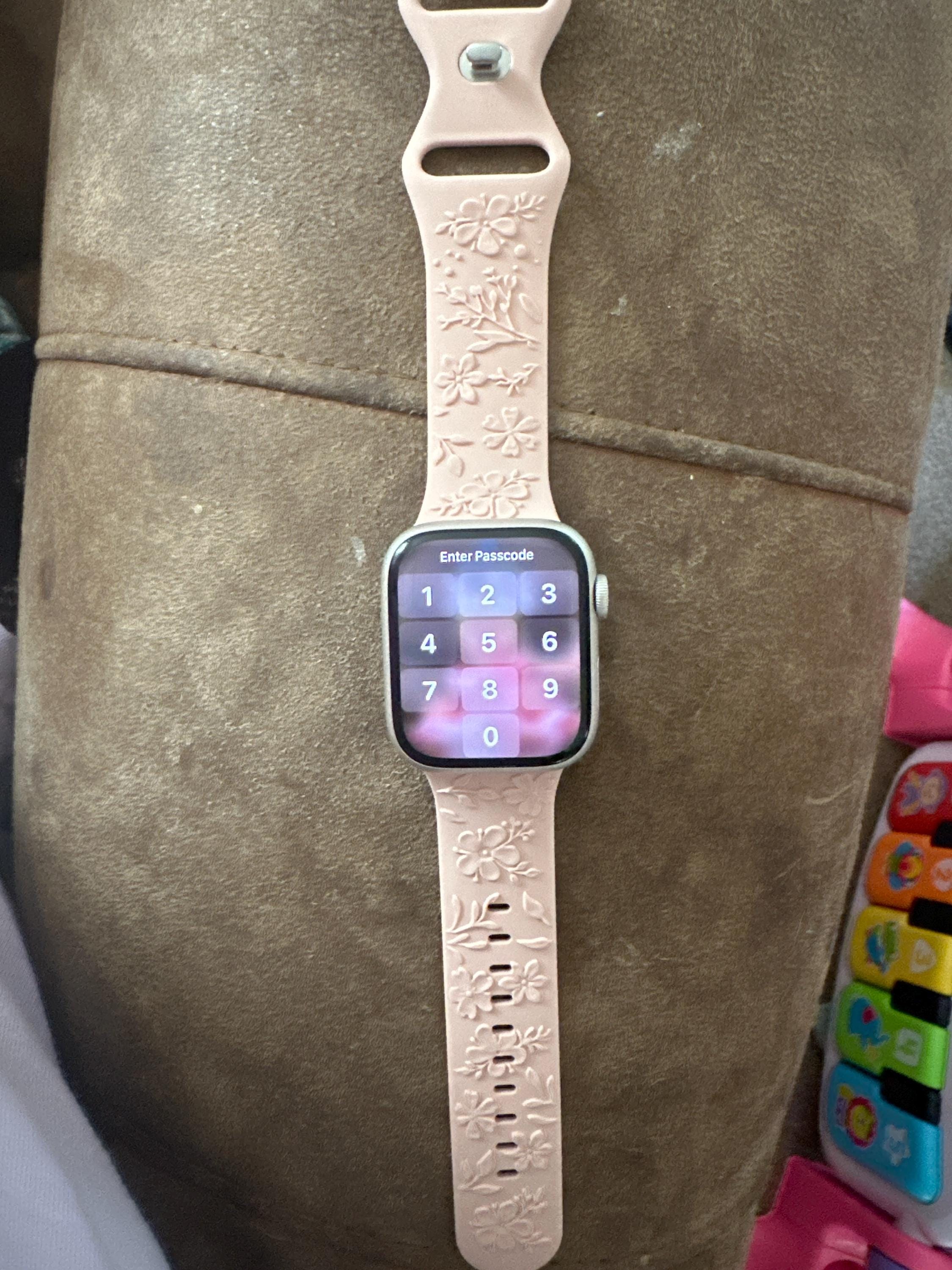 Floral Engraved Bands Apple Watch Band 40mm 41mm 38mm 42mm 44mm 45mm 49mm Women,Silicone Embossed Cherry Blossoms Band iWatch Series 9 8 7-1