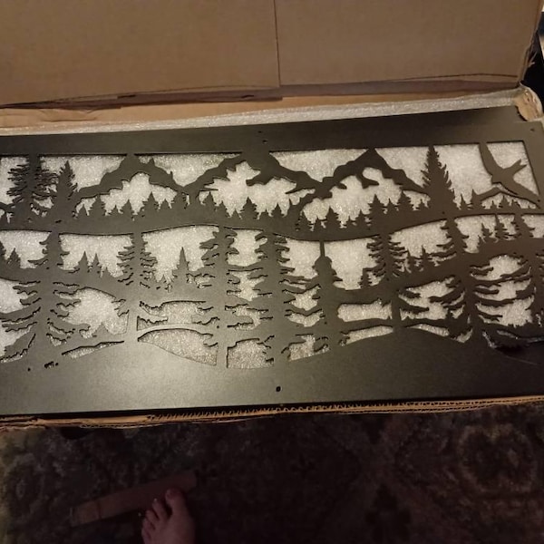 Decorative Rustic Railings, Mountain Range Pines, Metal Panel Insert ...