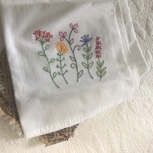 Wildflowers Tea Towel Hand Embroidered Flour Sack - Etsy