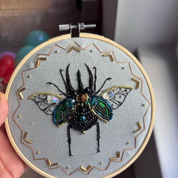 Bead Embroidery - Embroidery Scarab, DIY Beaded Insect, Bug Needlepoint ...
