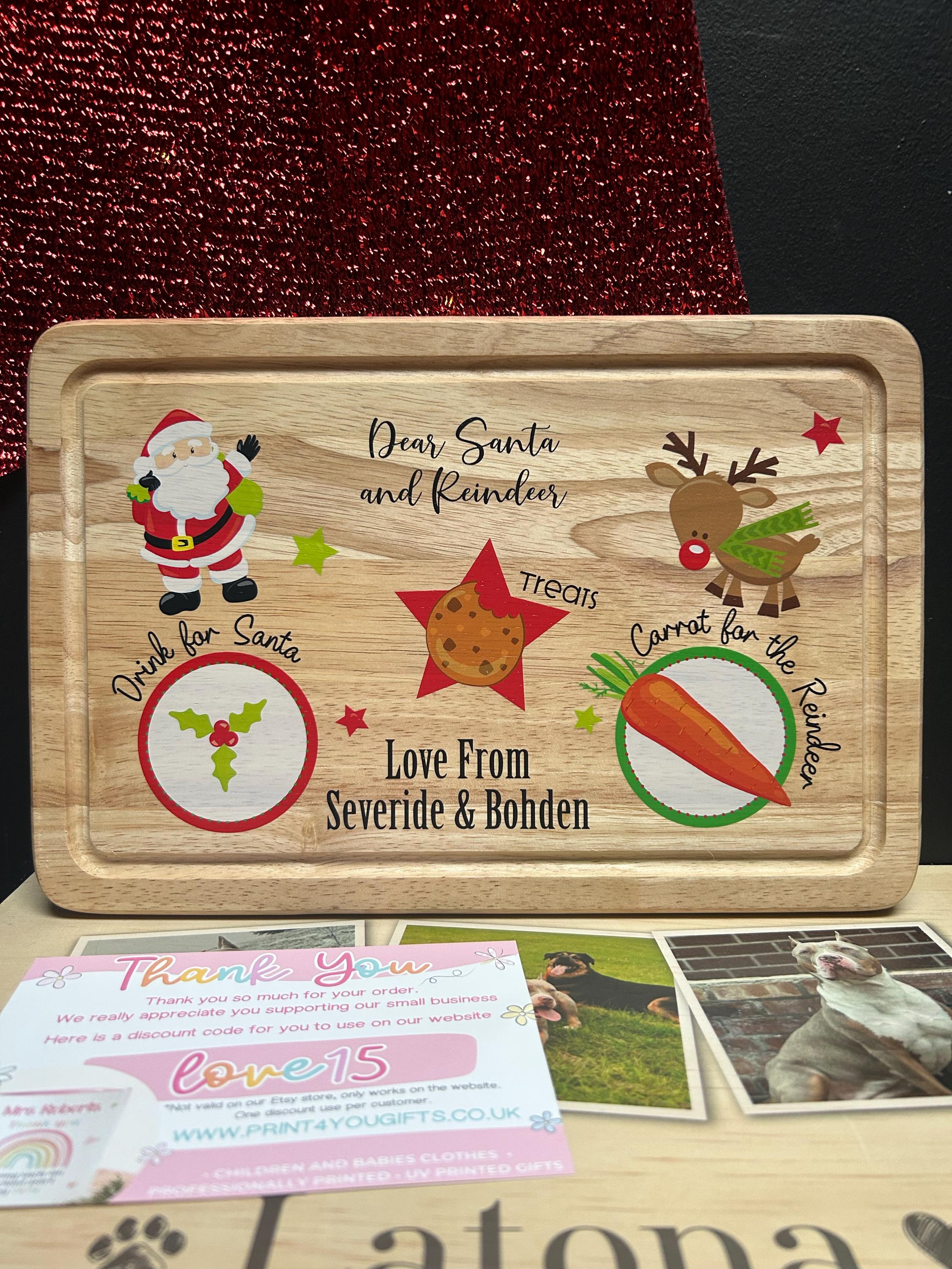 Personalised Christmas Eve Santa Treat Wooden Board, Cookies and Milk for Father Christmas