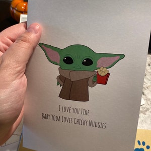 Baby Yoda Chicky Nuggies Chicken Nuggets Greeting Card Etsy Baby Yoda Chicky Nuggies Chicken Nuggets Greeting Card Etsy