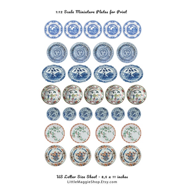 Dollhouse Printable Plates in 1/12 and 1/6 Scale | Miniature Printable ...
