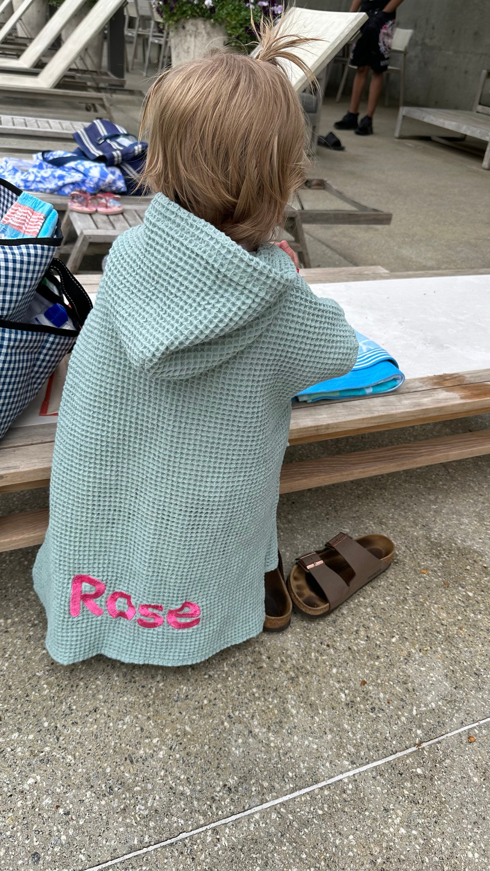 Hooded Towel with Custom Embroidery - Waffle Beach Towel Poncho - Hooded Coverup - kids swimsuit coverup - 100% organic cotton