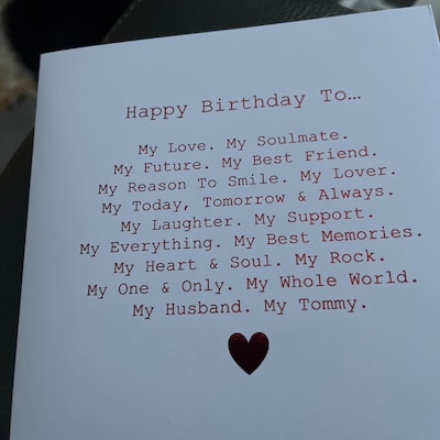 Personalised Romantic Husband Birthday Card Romantic Birthday Poem Card ...