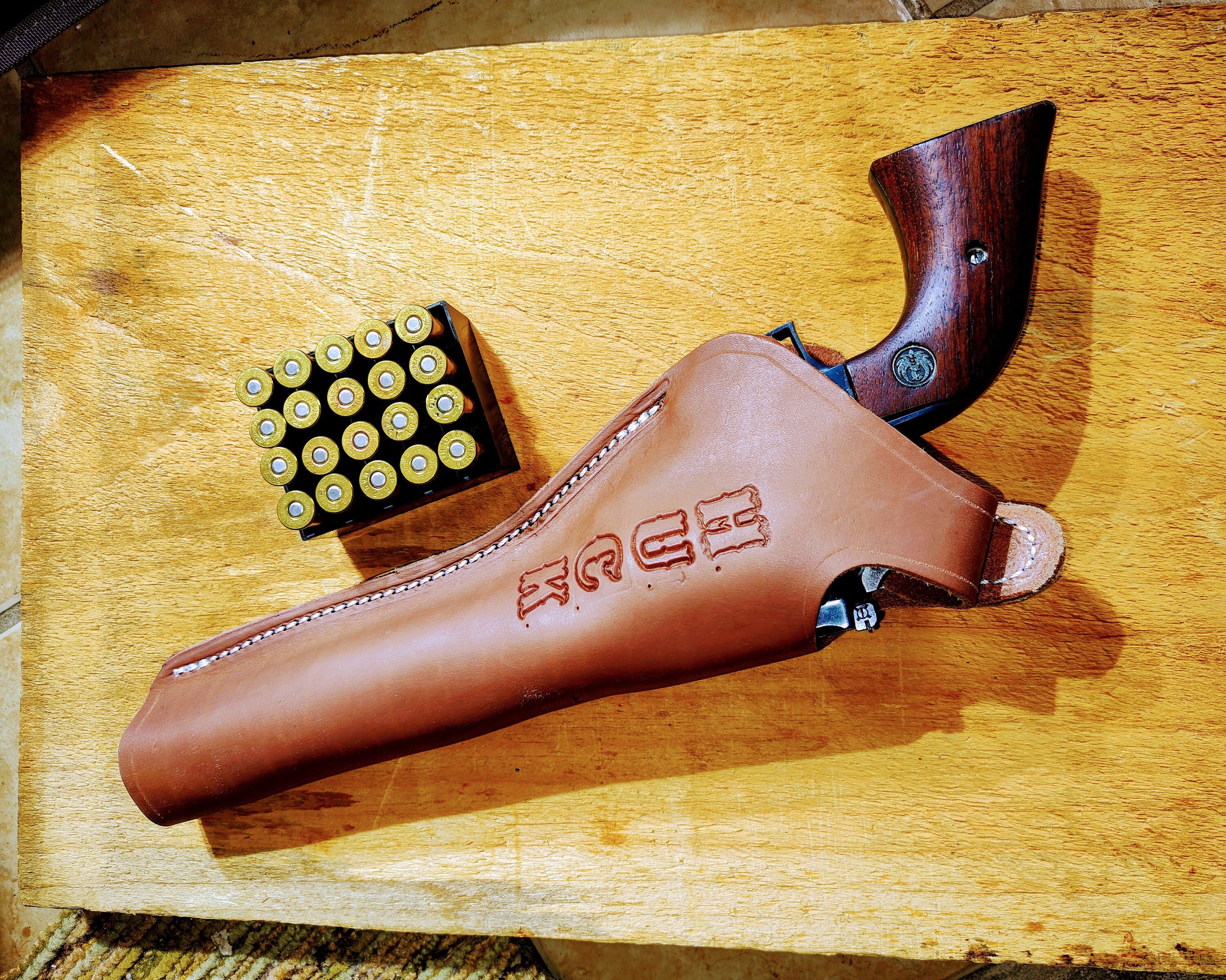 Two Position Leather Holster Cross & Strong Side Draw Fits Ruger Blackhawk / Super / Old Army up to a 7.5&quot;