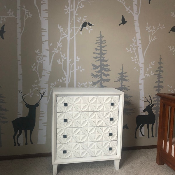 Birch Tree Wall Decal, Deer Forest Vinyl Sticker, Nursery Decor - Etsy