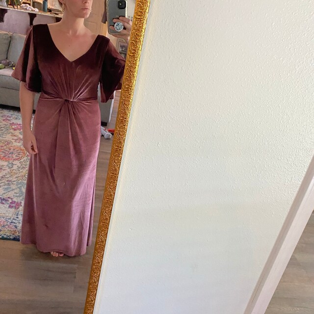 Dusty Rose Velvet Maxi Dress Flutter Sleeves A line Style Pesant Dress High Waist Half Sleeve Dress Long Bridesmaid XL Belle Fall Dress Etsy