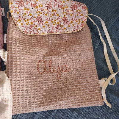 Pochette personnalis?�e, sac ?� linge, pochette ?� doudou en double gaze de coton couleurs aux 