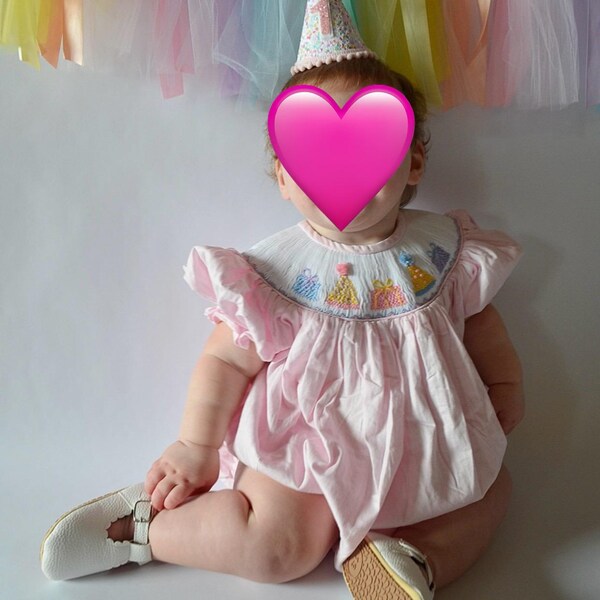 Birthday Smocked Bubble Romper in Pink - Birthday Party Outfit, Baby ...